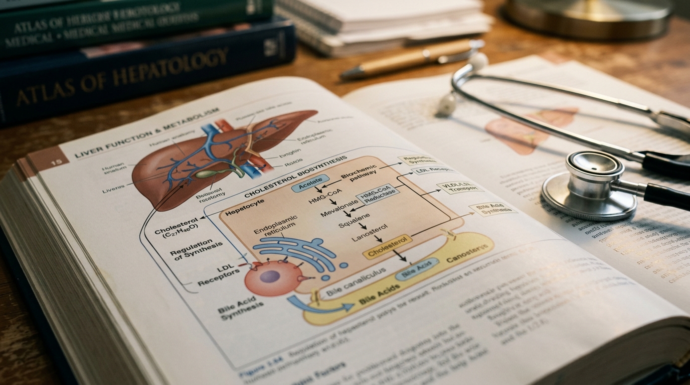medical textbook showing liver cholesterol production