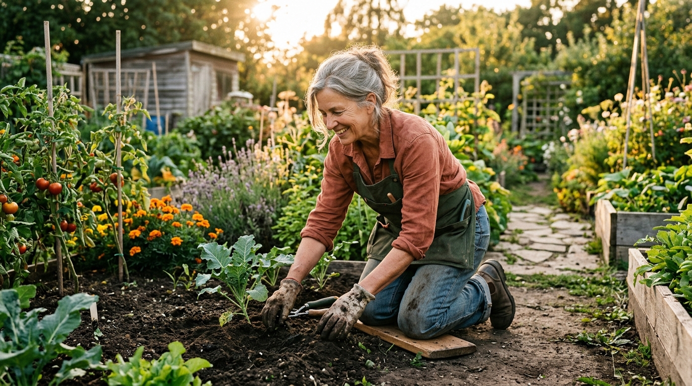 mature woman gardening with vitality