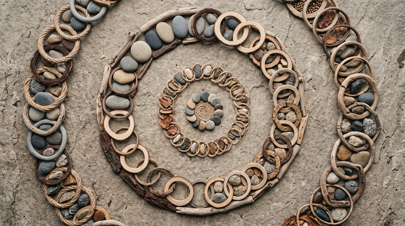 interlocking circles forming self sustaining spiral pattern