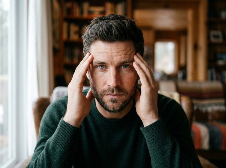 man with clear focused eyes natural light