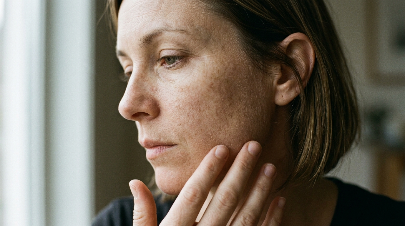 close up woman face showing natural skin texture