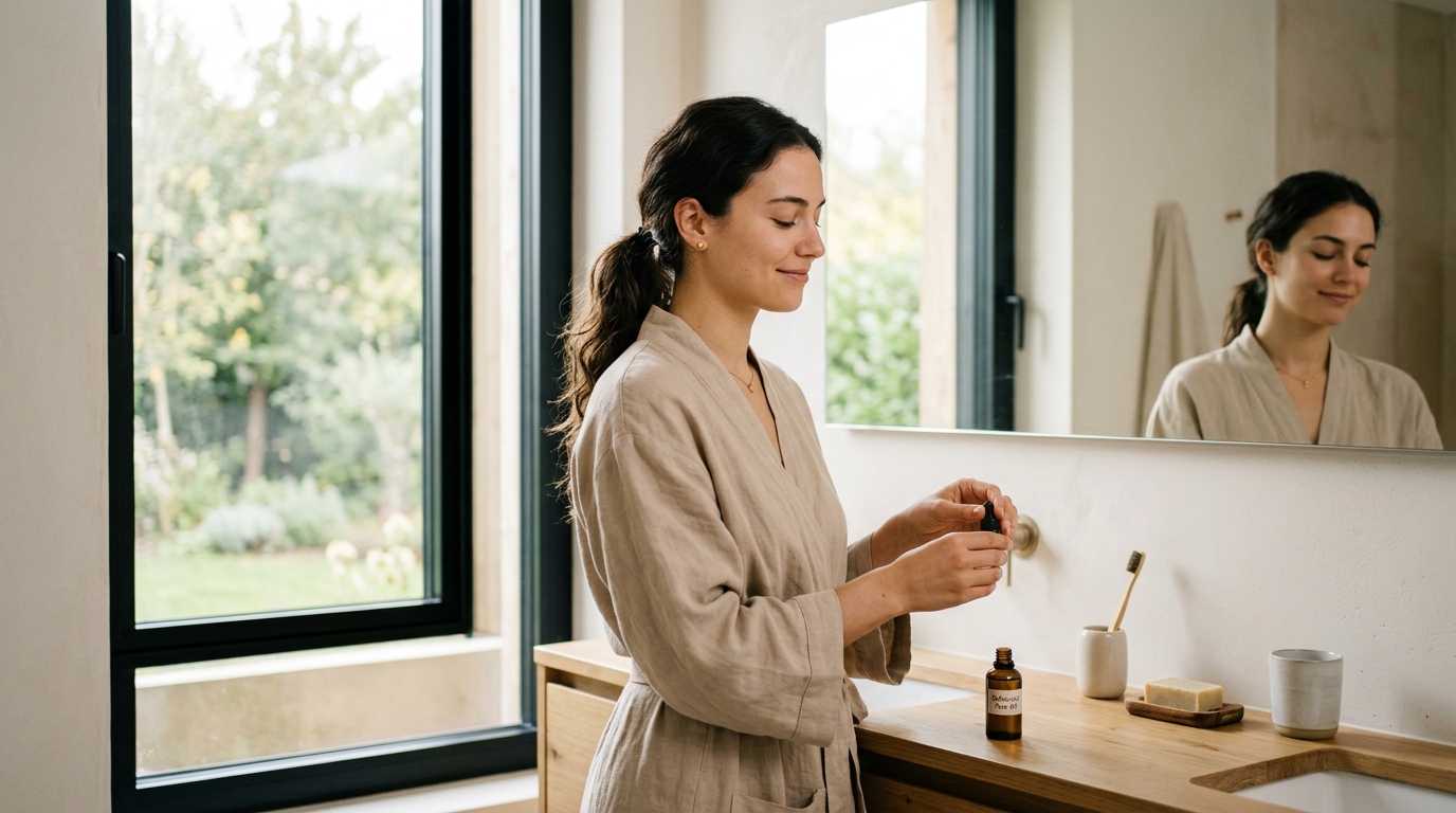 woman with simplified morning skincare routine