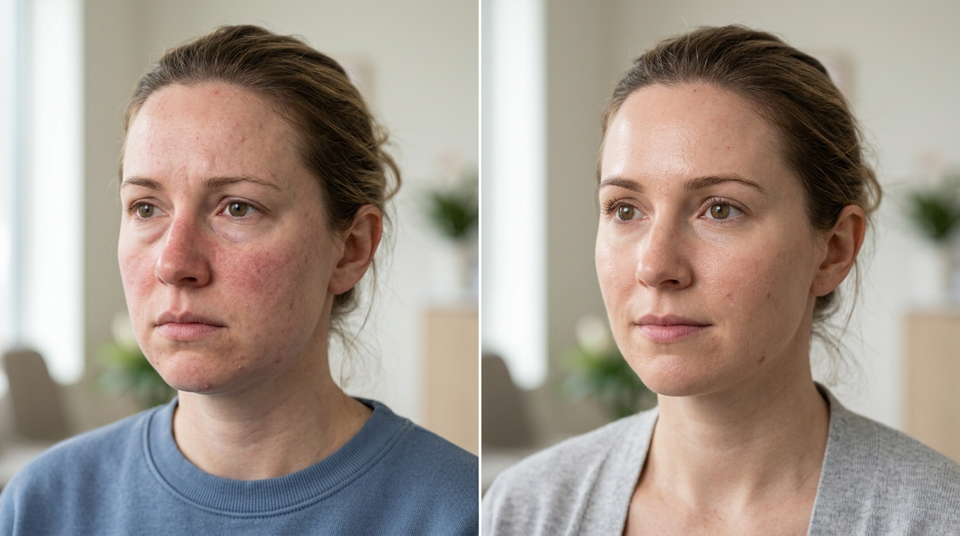 woman showing visible signs of digestive skin issues