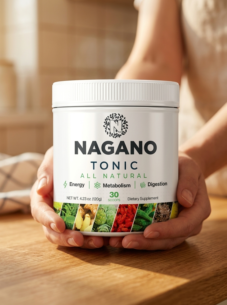 Nagano Tonic metabolism boosting supplement bottle held gently
