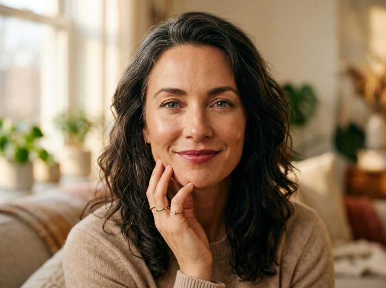 woman touching face natural light inner glow