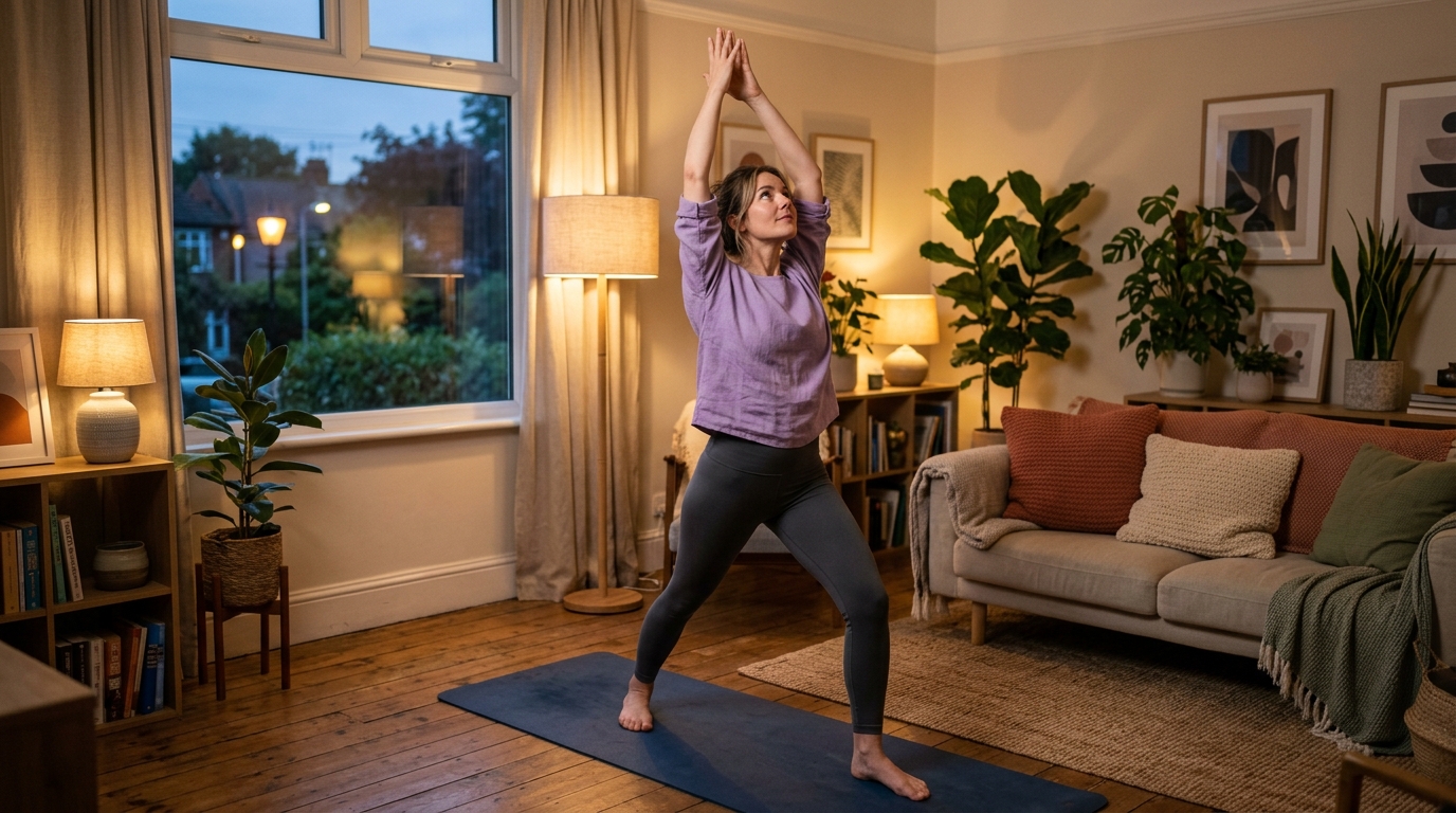 woman doing gentle evening stretches for digestion