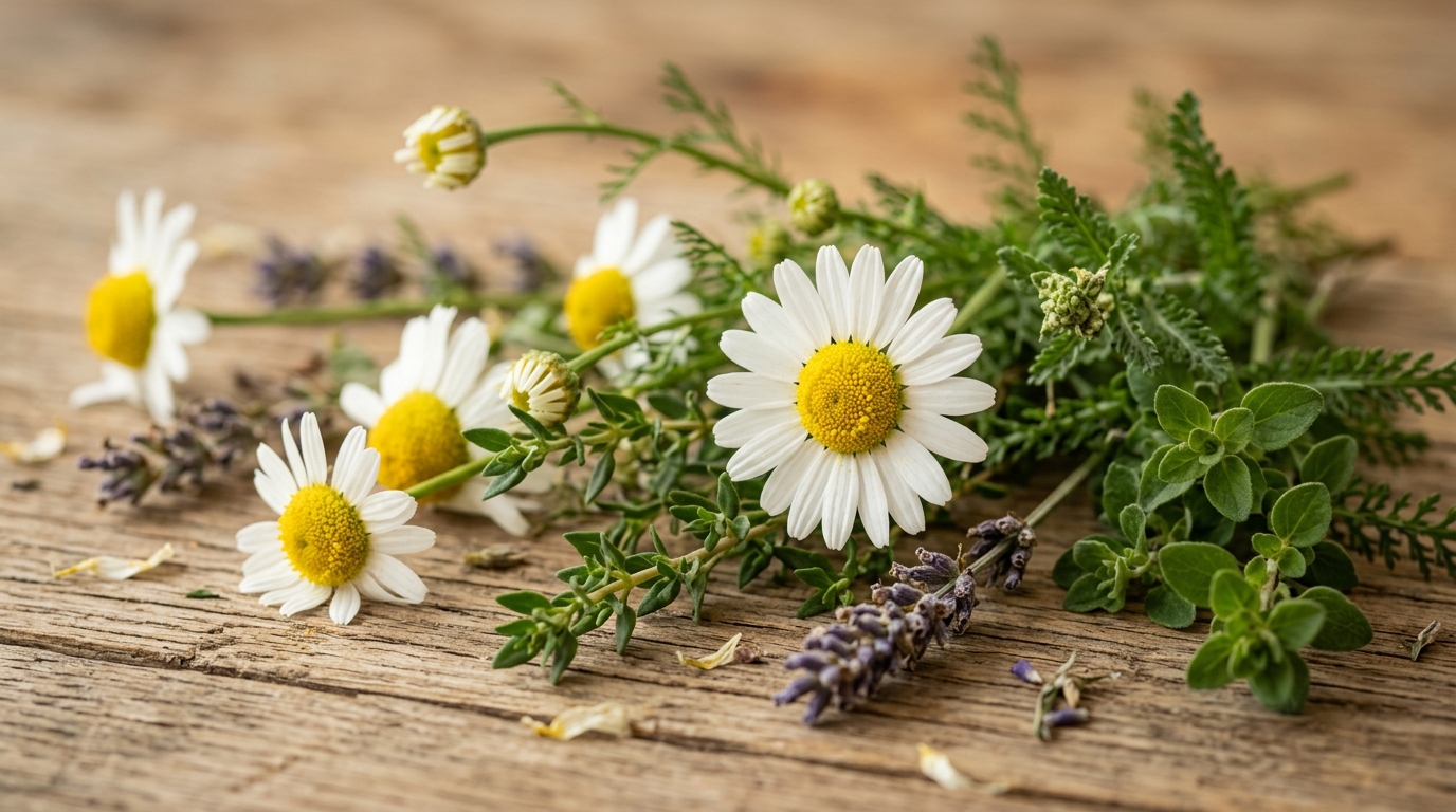 chamomile flowers and herbs for digestive wellness