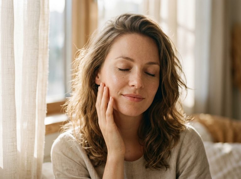 woman with glowing natural skin morning light