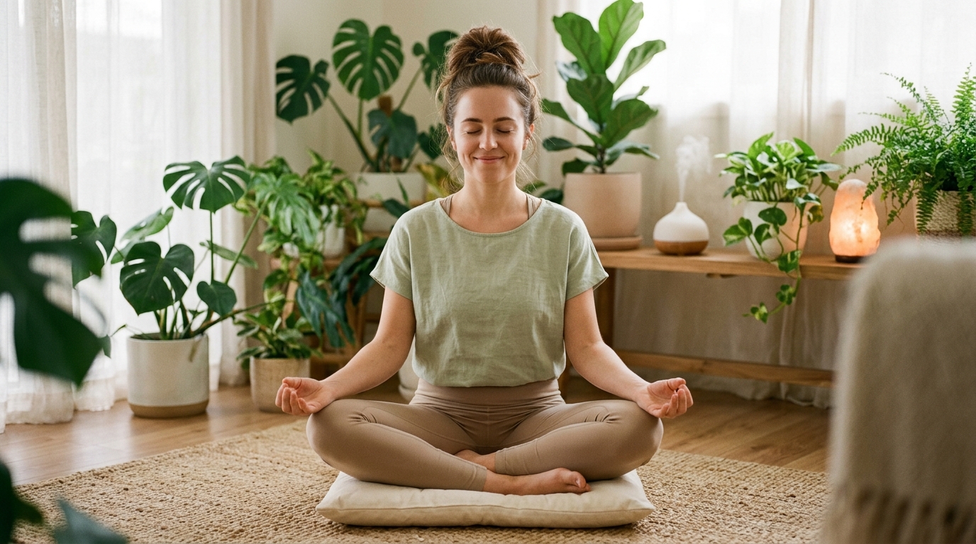 woman practicing gentle stress management