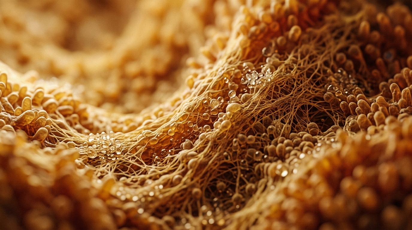 microscopic cellular repair work in warm tones