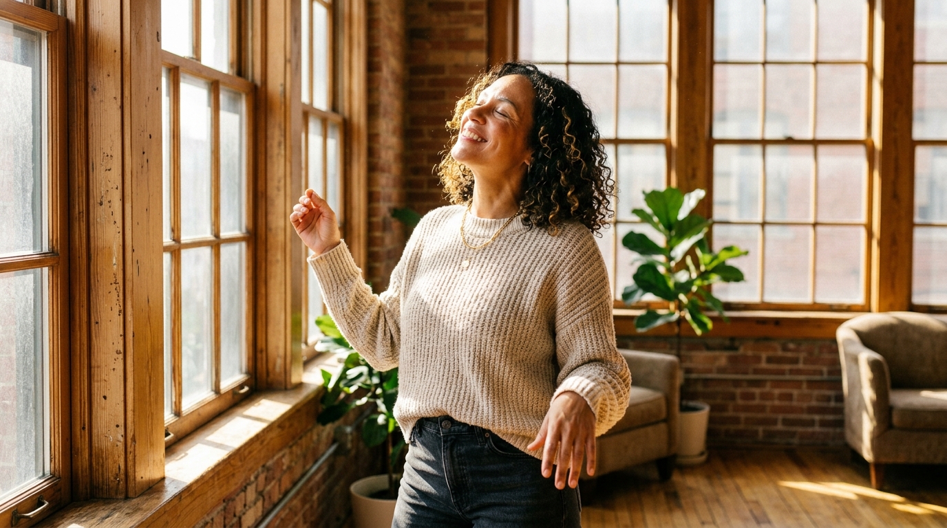 woman with glowing skin in bright natural sunlight
