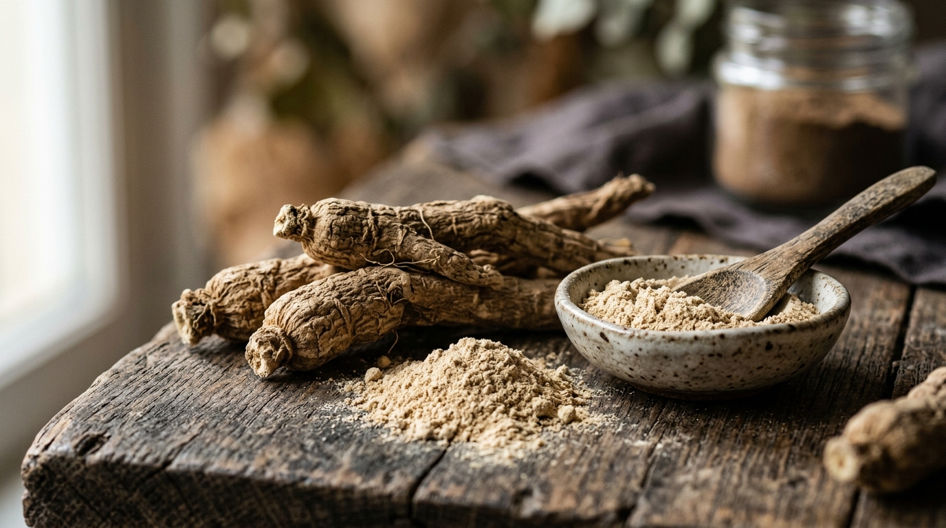 ashwagandha root powder macro natural light