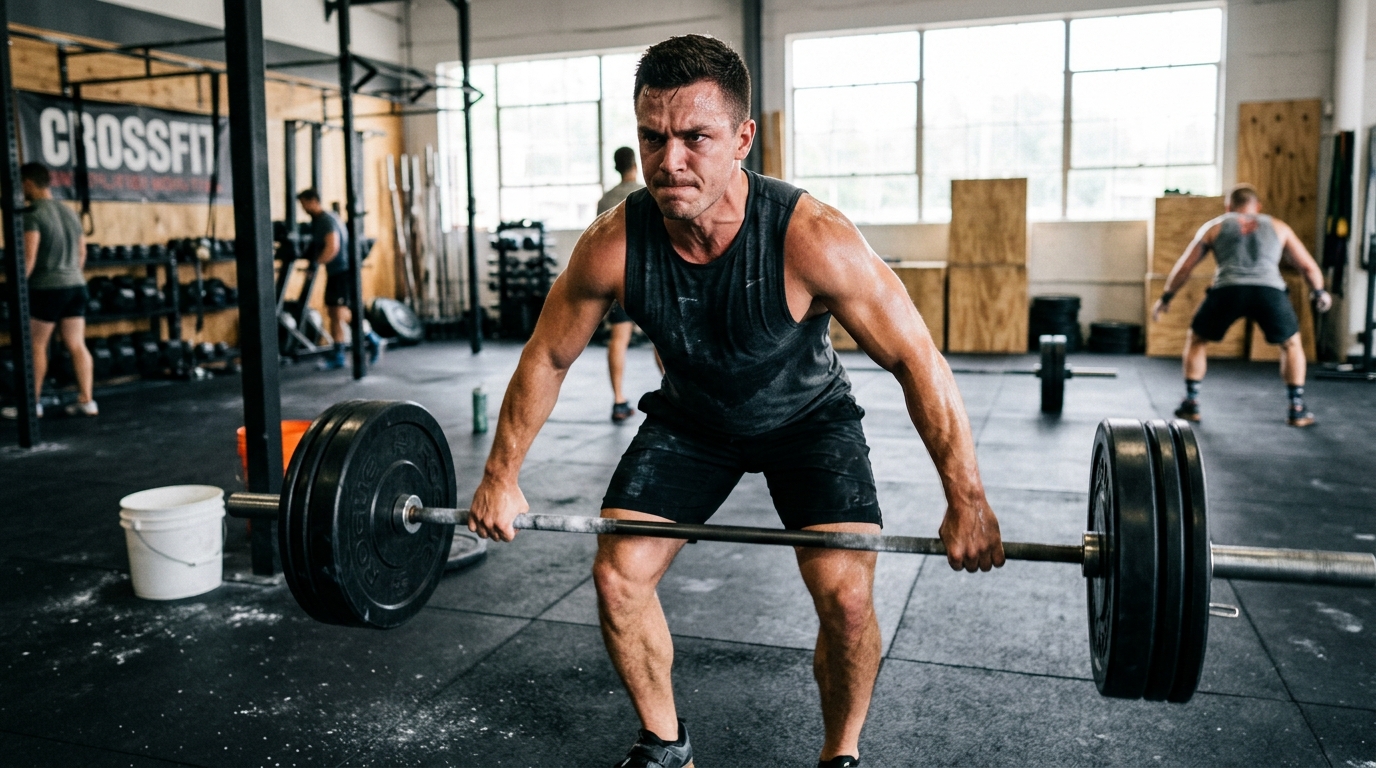 man focused workout gym natural lighting