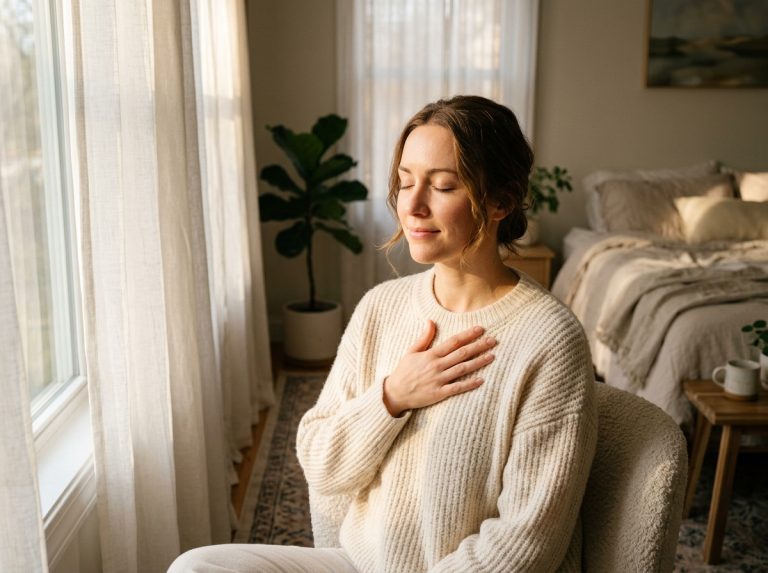 woman finding peace in morning light