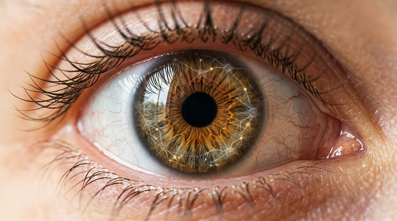 Close-up of human eye showing neural connections