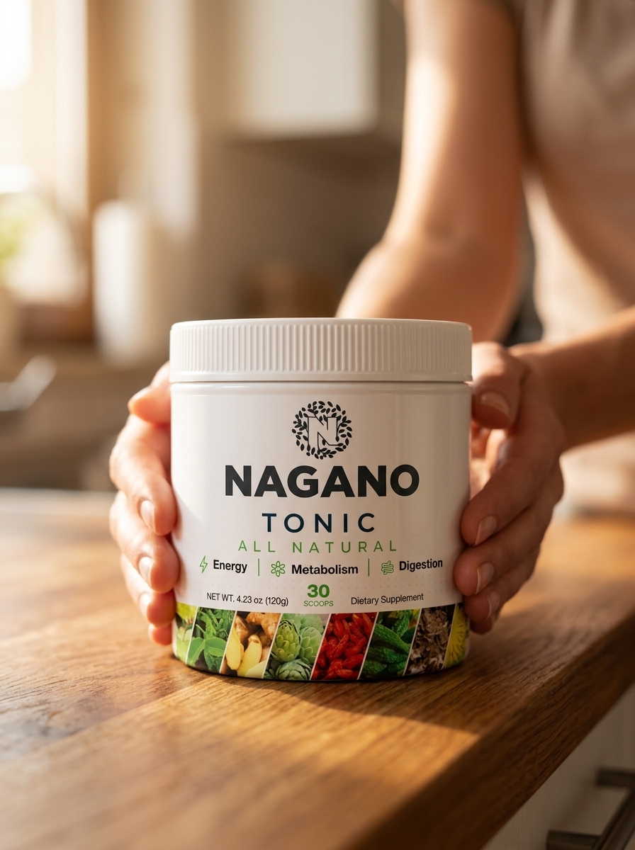 Nagano Tonic metabolism boosting powder container hands