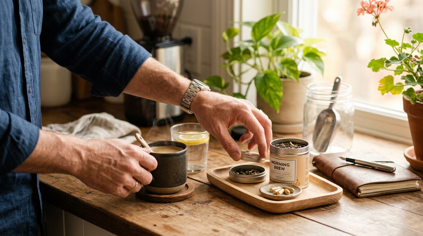 hands preparing morning wellness routine