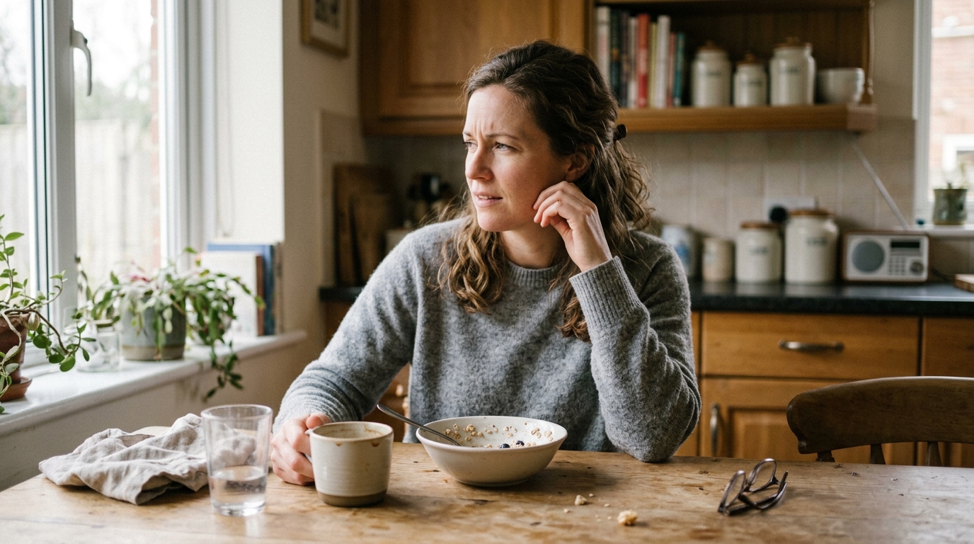 woman experiencing post meal hunger confusion