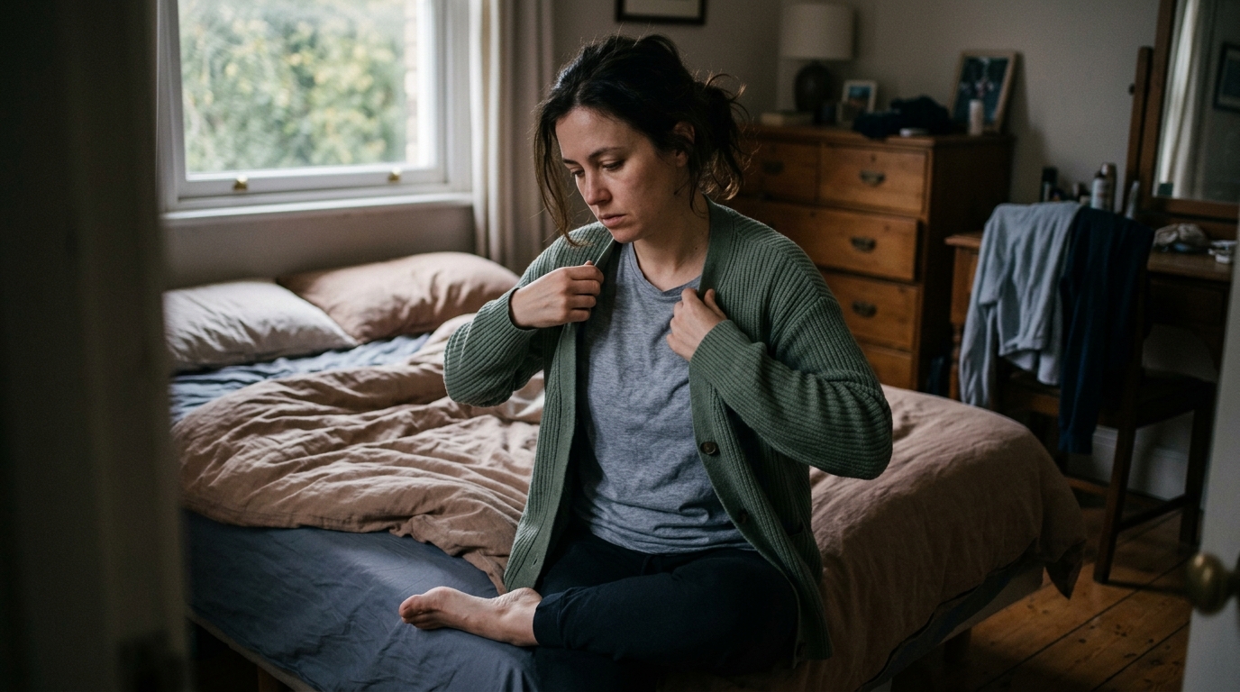 woman moving slowly through morning routine