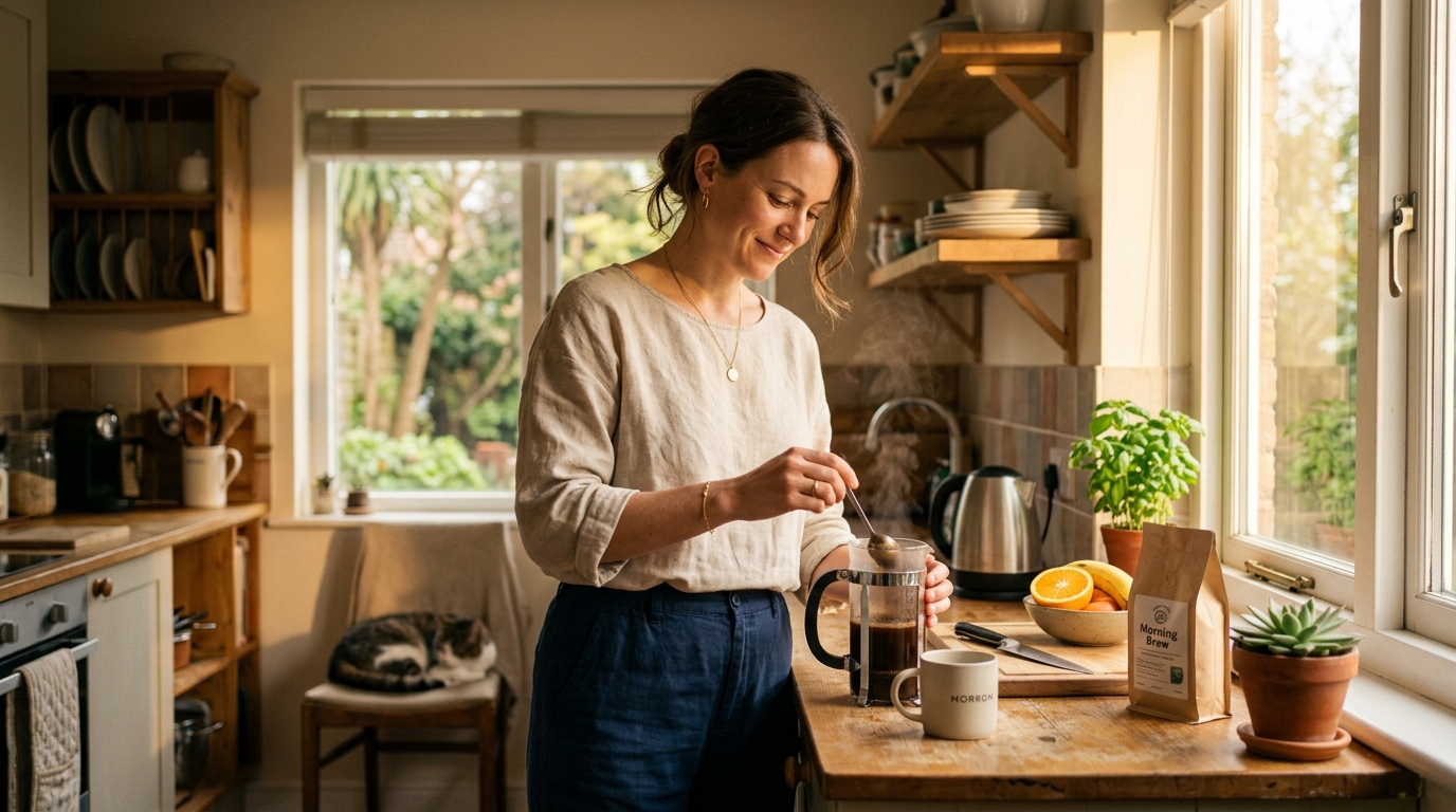 woman with renewed stable morning energy