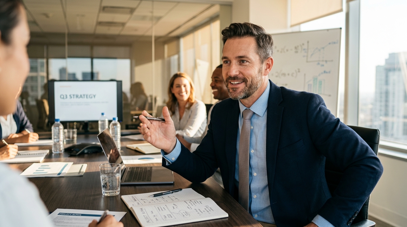 man engaged in productive afternoon meeting without fatigue