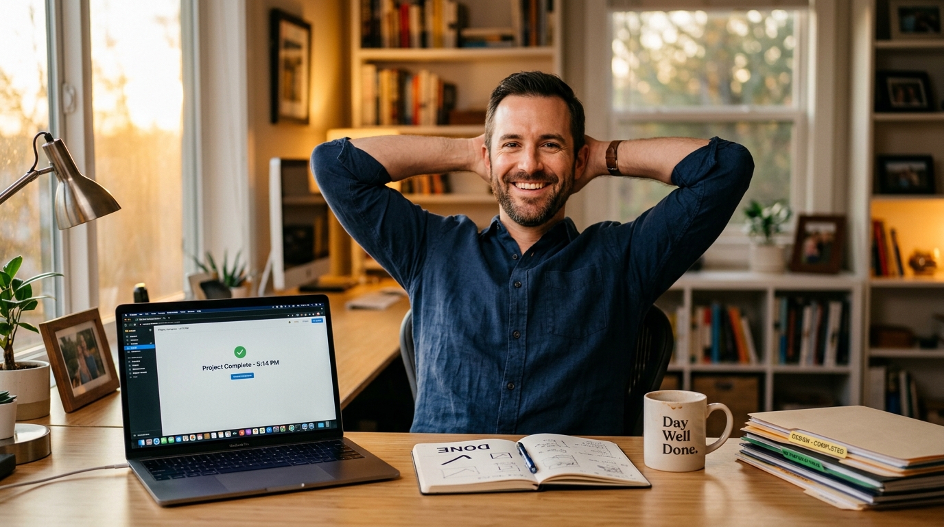 satisfied professional man finishing productive workday
