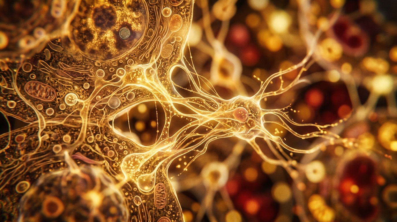 microscopic view of cellular communication pathways