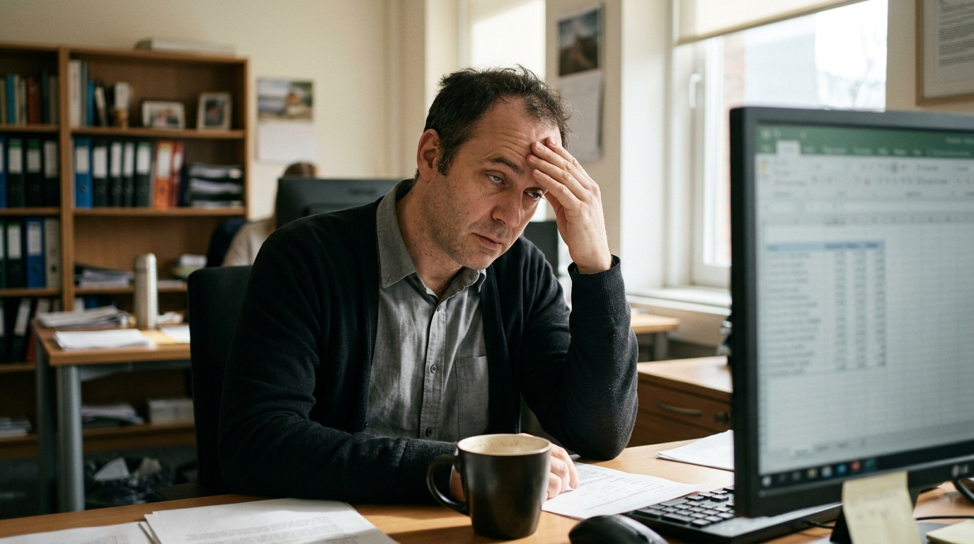 man experiencing afternoon fatigue at desk