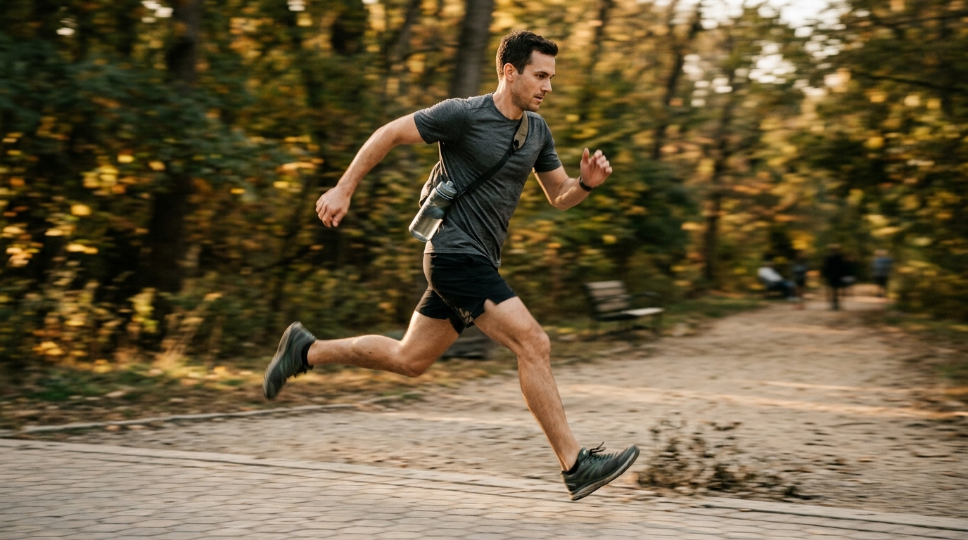 man in dynamic movement showing physical flexibility