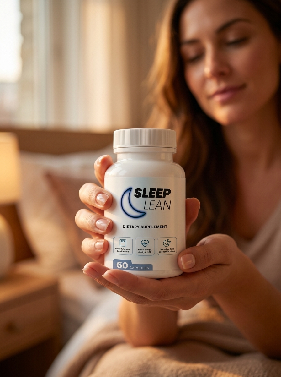SleepLean bottle held gently in cupped hands