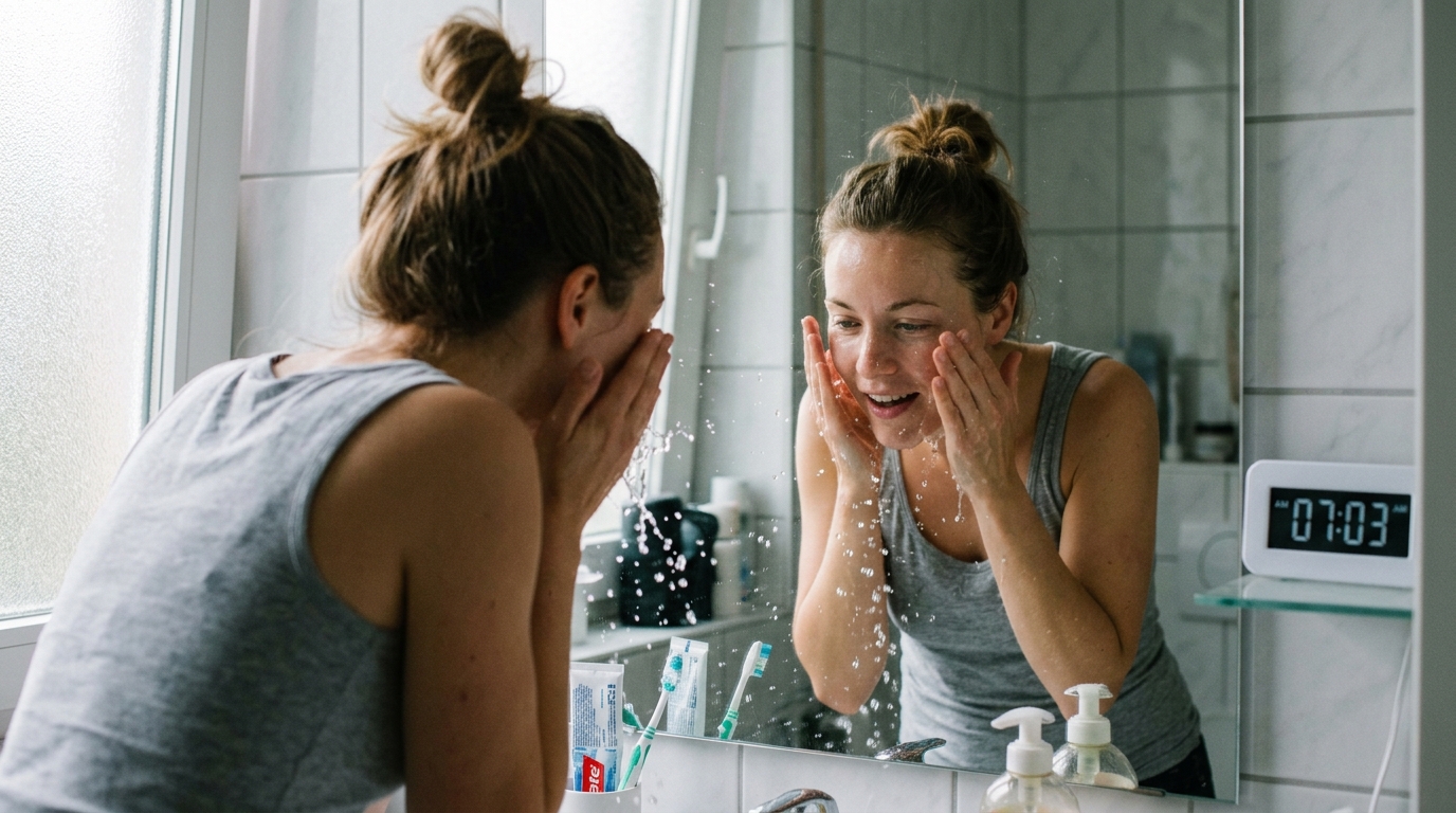 woman discovering natural skin radiance morning routine