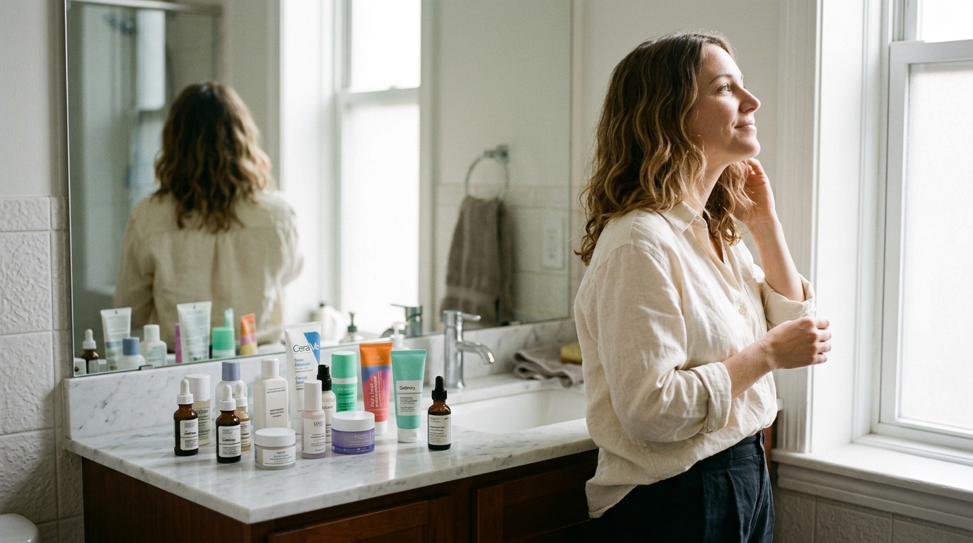 woman choosing simple skincare over complex routine