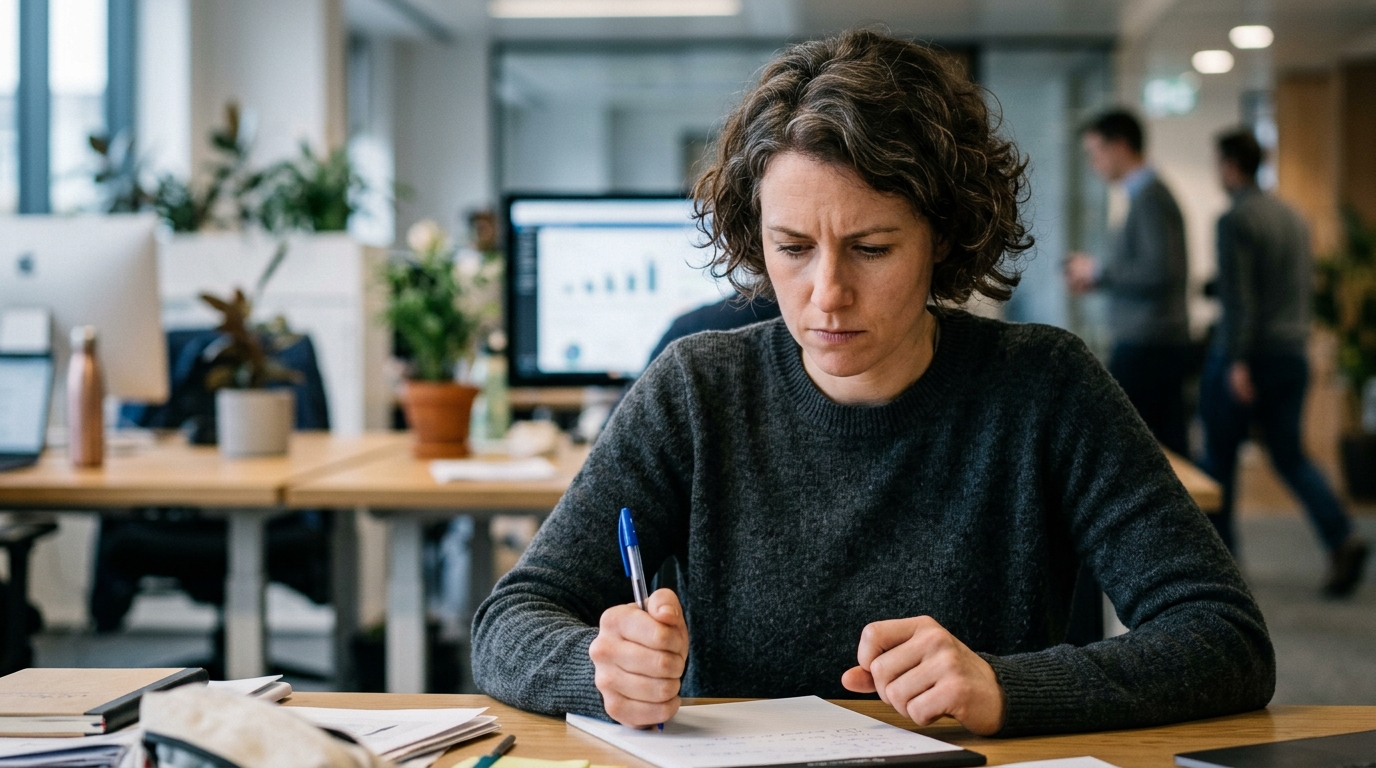 woman showing subtle workplace stress tension