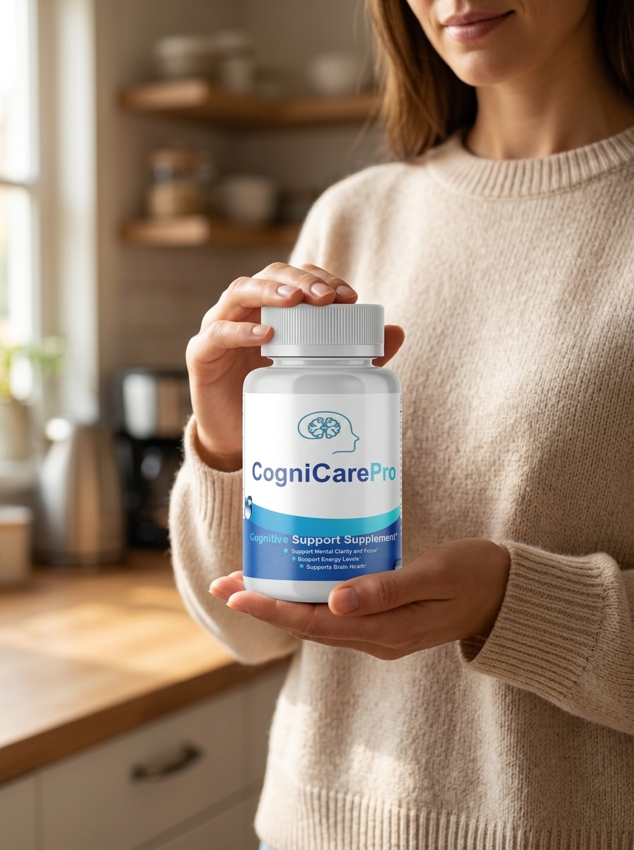 CogniCare Pro brain supplement bottle held naturally