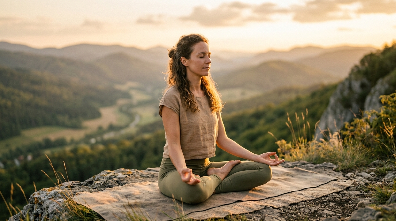 woman meditation outdoor golden hour mental clarity