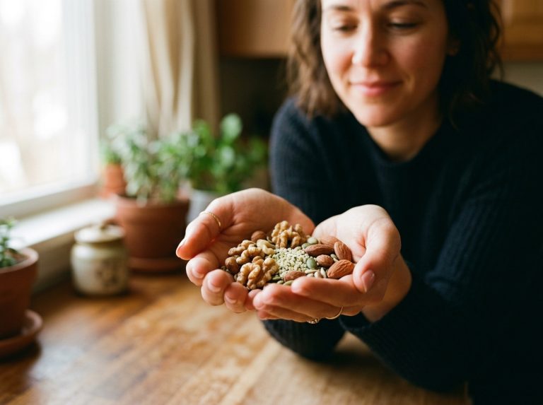 woman hands holding mixed nuts seeds morning light