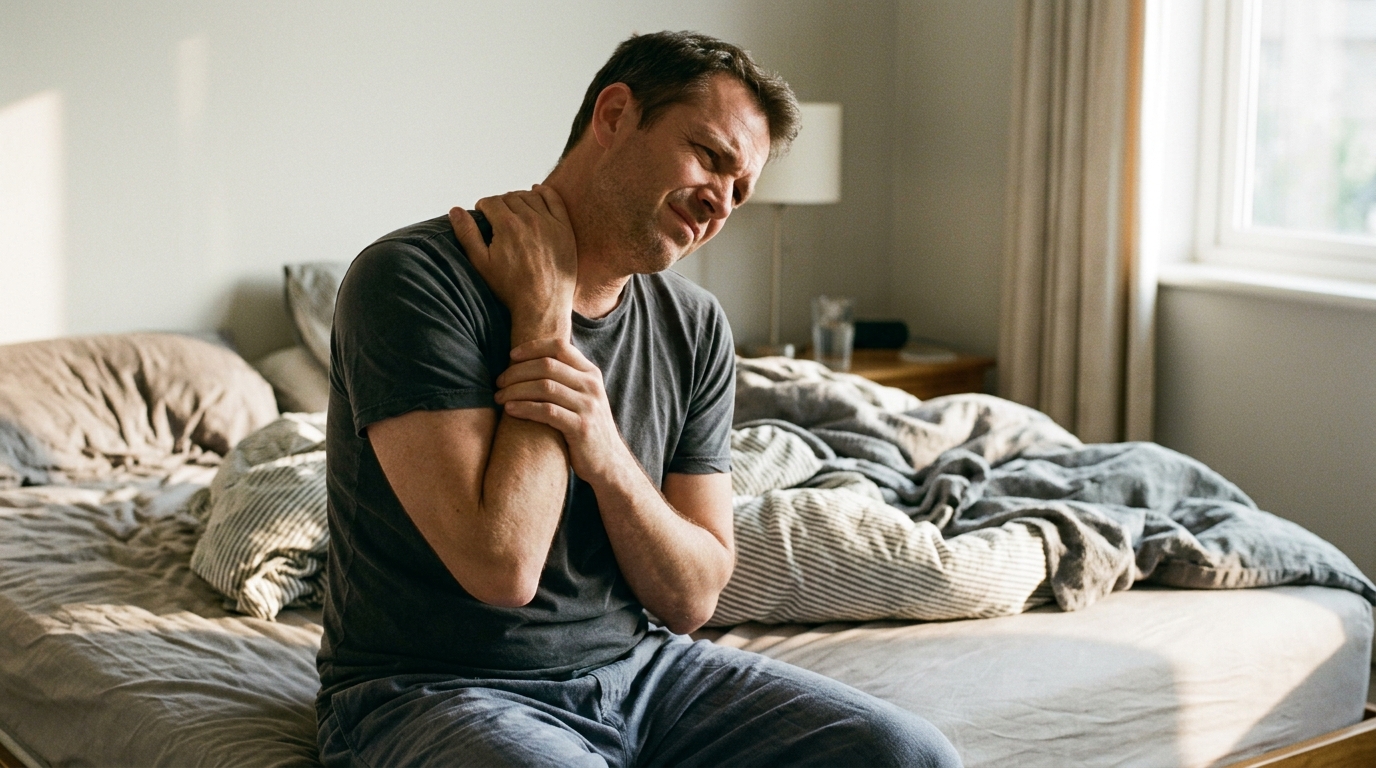 man experiencing morning stiffness from inflammation