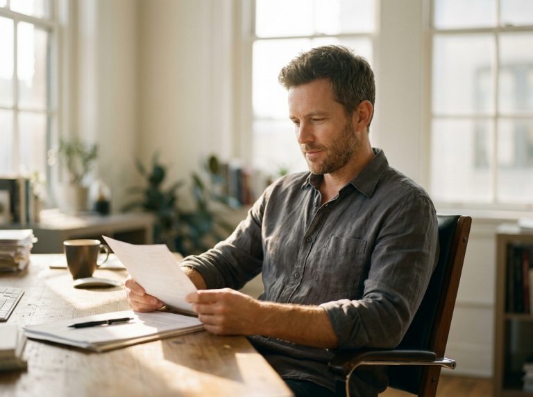 man sitting at desk clear focused afternoon light