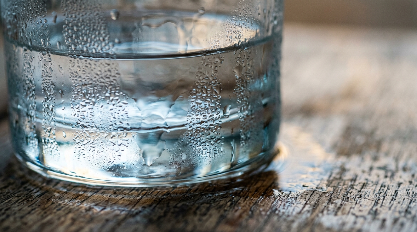 water glass close up morning light condensation