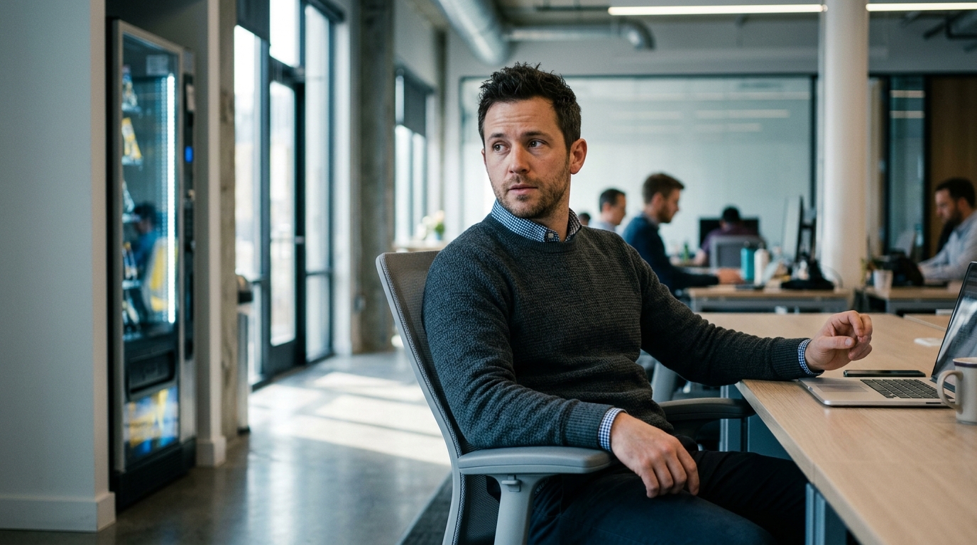man in office feeling mid morning craving pull