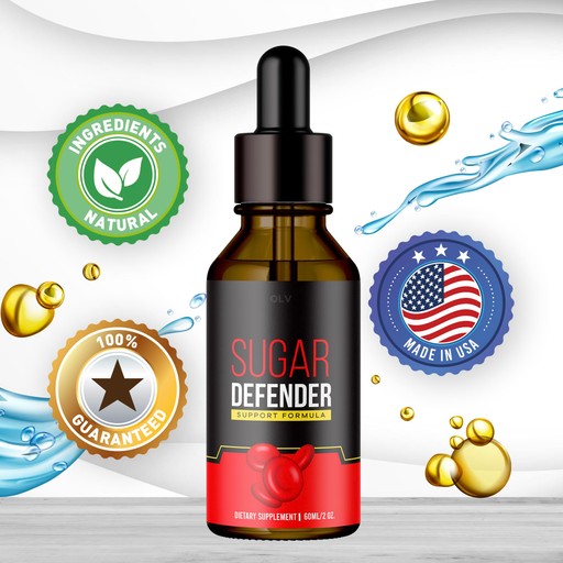Sugar Defender bottle on stone countertop morning light