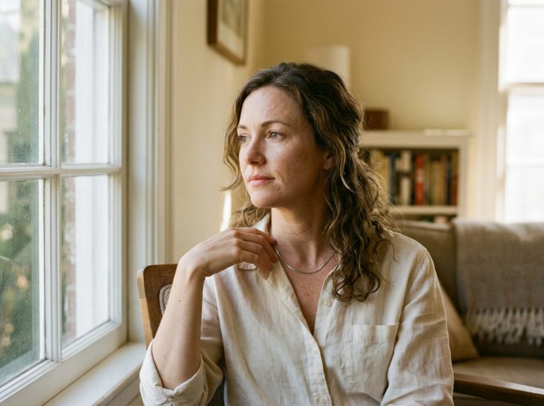 woman in morning light contemplating skin and inner wellness